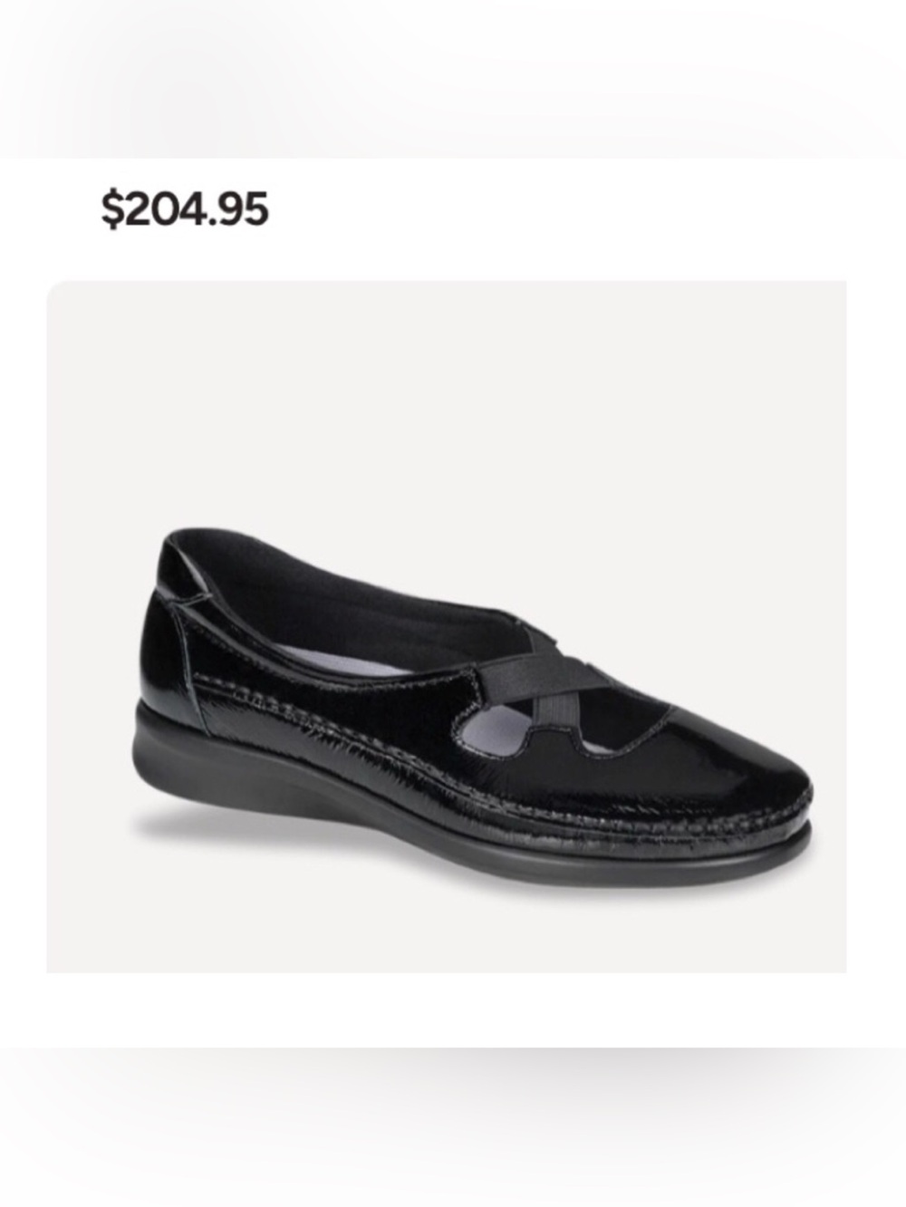 SAS STYLE CRISSY Women's Black Patent Slip-On Loafer Elastic Cross-Strap SIZE 8
